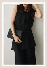 新作　サテンパイピングレーストップス+タックイージーパンツ　lumier