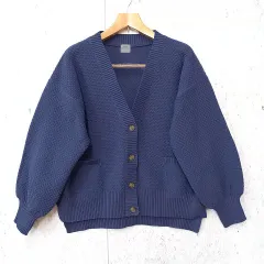 coen コーエン 軽量 ビッグ ニット カーディガン 洗える Vネック 厚手 ブルー Ｍサイズ ◎、〇◇