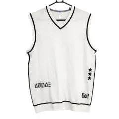 アディダス ニットベスト 白×黒 星 Vネック ウール混 メンズ O(XL) ゴルフウェア adidas