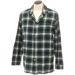 【中古】エルエルビーン L.L.Bean コットン フランネル チェック オープンカラー パジャマシャツ グリーンxネイビー【サイズL】【メンズ】