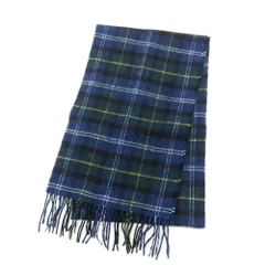 【中古】バブアー Barbour ウール チェック マフラー ダークブルー系xダークグリーン【メンズ】