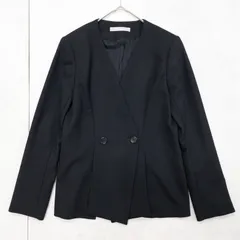 theory luxe　セオリーリュクス　ノーカラージャケット　ダブル　Vネック　ウール　ポリウレタン　ブラック　日本製　レディース　40　b00187