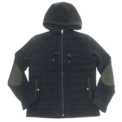 【中古】コーチ COACH 中綿入り ウールナイロン フーデッド ジップアップ ニットブルゾン ネイビー【サイズXS】【メンズ】