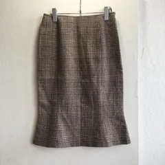 美品✨ ヴァロッシュ VAROSH マーメイド スカート ひざ丈 グレンチェック ウール 混 wool 裏地あり ツイード きれいめ 大人カジュアル オフィス カジュアル レトロ 上品 クラシック クラシカル 日本製 茶色 ブラウン ベージュ