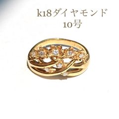 K10YG リーフ(葉)モチーフ ダイヤモンド付 リング - メルカリ