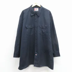 XL/古着 ディッキーズ 長袖 ワーク シャツ メンズ 大きいサイズ ロング丈 紺 25dec10