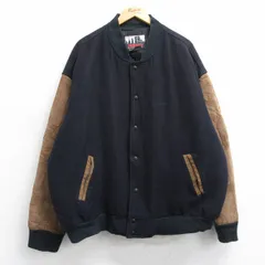 XL/古着 長袖 スタジャン メンズ 90年代 90s ボーイング 袖レザー ツートンカラー 大きいサイズ ウール カナダ製 濃紺他 内側キルティング 25dec10