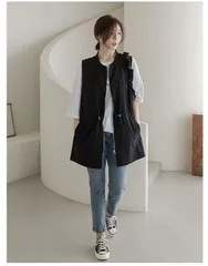 ＜在庫処分＞レディース ベスト ジレ  掛け首 きれいめ 通勤 ダブル生地  ブラックLサイズ　 in1