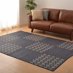 ラグ 水をはじく い草コンパクトラグ 約240×320cm 裏貼有 滑りにくい加工付き キハチ ブルー 4955872920382のサムネイル
