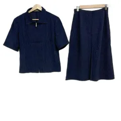 Leilian(レリアン) スカートスーツ レディース美品  - ネイビー×白 ストライプ/ジップアップ