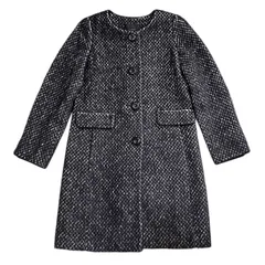 エムプルミエ M-PREMIER ノーカラーコート ロング 黒 ウール22% アルパカ17% モヘア17% レディース 36 美品 冬【Z1739】