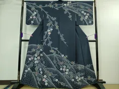 平和屋着物●極上　訪問着　絞り　枝垂れ花　深縹色地　金彩　逸品　未使用　DZAB3810kh6