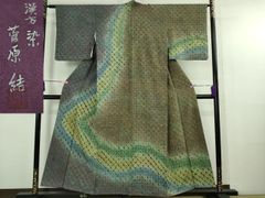 かさね漢方染 紬訪問着 菅原結 菅原工房 仮絵羽 未仕立て品 正絹 B055
