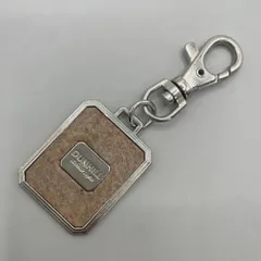 美品　Dunhill　ダンヒル　キーホルダー　チャーム　ロゴ型押し　レザー　シルバーカラー　ヴィンテージ