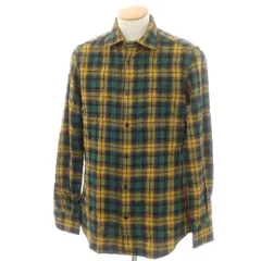 【新品】グランシャツ Glanshirt コットンウール チェック  カジュアルシャツ グリーンxマスタード系【サイズ38】【メンズ】