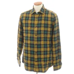 【新品】グランシャツ Glanshirt コットンウール チェック  カジュアルシャツ グリーンxマスタード系【サイズ40】【メンズ】