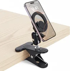 Antion スマホスタンド クリップ式 マグネットスマホホルダー MagSafe対応 多機能 マグセーフ 三関節360°自由調整 車載ホルダー 卓上用 車載用 旅行用 (ブラック)