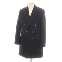 【中古】アザブテーラー azabu tailor カシミヤ混ウール ヘリンボーン織り ダブルブレストコート ネイビー【サイズ42】【メンズ】