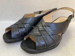 銀座ヨシノヤ 10985 編み込みサンダル ブラック /23cm