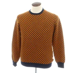 【新品】ドルモア DRUMOHR カシミヤ ビスコッティ柄 クルーネック プルオーバーニット ネイビーxオレンジ【サイズ50】【メンズ】