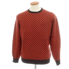【新品】ドルモア DRUMOHR カシミヤ ビスコッティ柄 クルーネック プルオーバーニット ダークブラウンxオレンジレッド【サイズ48】【メンズ】