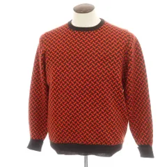 【新品】ドルモア DRUMOHR カシミヤ ビスコッティ柄 クルーネック プルオーバーニット ダークブラウンxオレンジレッド【サイズ52】【メンズ】