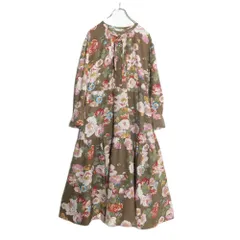 【極美品】インゲボルグ★華やか♪長袖ワンピース サイズ9号 茶系 ピンタック&花柄♪2023年製 z17488