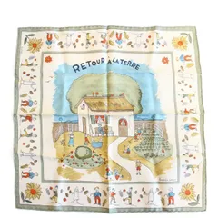 HERMES エルメス カレ 45 スカーフ ガヴロッシュ 故郷に帰る グリーン系 シルク100％ 【いおき質店】