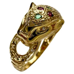 13.5号 パンサーデザイン エメラルド 0.05ct ルビー 0.15ct サファイア/ダイヤモンド 0.10/0.04ct リング・指輪 K18ゴールド 18金  5.4g レディース 【中古】【真子質店】【NN】【ex】