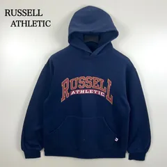 RUSSELL ATHLETIC 90s USA logo sweat hoodie M ラッセルアスレチック アメリカ製 ネイビー ロゴ スウェットパーカー ヴィンテージ 古着 肉厚 短丈