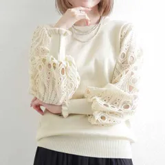 袖レース切替ニットブラウス M〜L 体型カバー 長袖