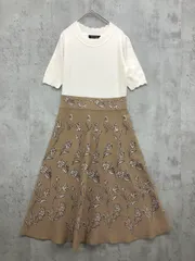 QUEENS COURT クイーンズコート ニット ドッキング 花柄 ワンピース size2/ホワイト/ベージュ ■■ レディース