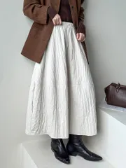 キルティングフレアスカート-ロング丈スカート バンド フレア