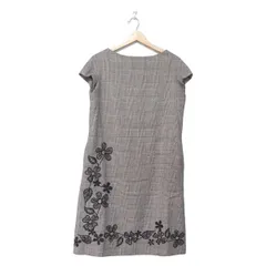 49アベニュージュンコシマダ ワンピース サイズ40 M レディース美品  - アイボリー×黒 半袖/ひざ丈/グレンチェック柄/刺繍/フラワー(花)