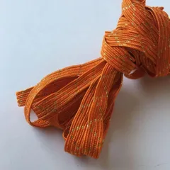 O12L/3066☆6m お買い合わせ/高級組紐/細平紐/オレンジ×ゴールド/生地のM