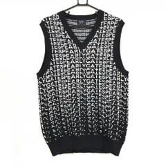 【超美品】パーリーゲイツ ニットベスト 黒×白 ロゴ総柄 Vネック メンズ 6(XL) ゴルフウェア PEARLY GATES