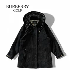BURBERRY GOLF バーバリーゴルフ フーデッドコート ゴールド金具 金ボタン 裏地ノバチェック レーヨン混 L 黒 ブラック ★M259