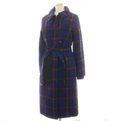 【中古】ジースターロウ G-STAR RAW ウールナイロン チェック ステンカラーコート ブルーxベージュ【サイズXS】【レディース】