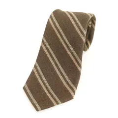 【中古】フェアファクス FAIRFAX レーヨンシルク ストライプ柄ネクタイ ダークブラウンxベージュ【メンズ】