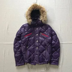 00s　archive　アーカイブ古着　TOMMY HILFIGER　Wジップアップ　光沢感　パープル　紫　ダウンジャケット　2way　脱着可能ファー付き忍者フード　キルティング　裾ドローコード　L　Y2K　平成ギャル　down puffer jacket