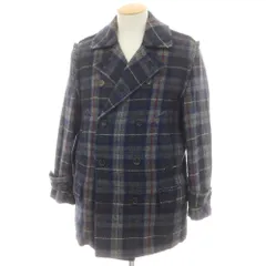 【中古】コムデギャルソンオム COMME des GARCONS HOMME ウール チェック ピーコート ネイビーxグレー【サイズSS】【メンズ】