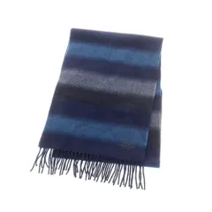 【中古】コーチ COACH カシミヤ ボーダー マフラー ネイビーxブルー【メンズ】