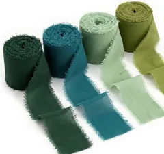 MARUHADO シフォンリボン 4個セット 5m 幅広 切りっぱなし フリンジコットンリボン 無地 布 ラッピングリボン フリル (グリーン系,  グリーン系)