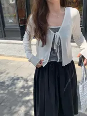 ストライプノースリーブカーディガンセット (季節の変わり目 ノースリーブTシャツ カーディガン レイヤード)