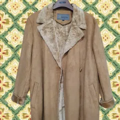 (77) ヴィンテージ キャメル ベージュ ロング ムートン コート 森ガール