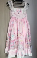 中ピンク レースリボン ロリータ ジャンパースカート ONE PIECE スカート