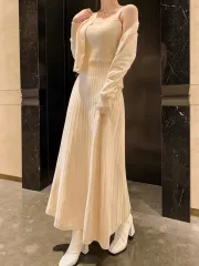 (ミナ ONE PIECE セット) セットアップ ニット カーディガン ノースリーブ ロング Aライン 季節の変わり目 新作