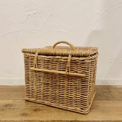 60s ヴィンテージ ピクニックバスケット イラスト入り ハンドメイド