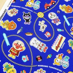 1m　A2100-41A　青　生地 アンパンマン オックス キャラクター 綿 青 布 布地 男の子 子供 110cm幅