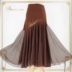 社交ダンス 衣装 スタンダード スカート レッスンウェア ICHIOKU イチオク 練習着 ブラウン系 ラインストーン 茶色 レース シンプル 上品 踊りやすい フレア スカート レディース おしゃれ かわいい 高級感 大人の女性用 ゴムウエスト